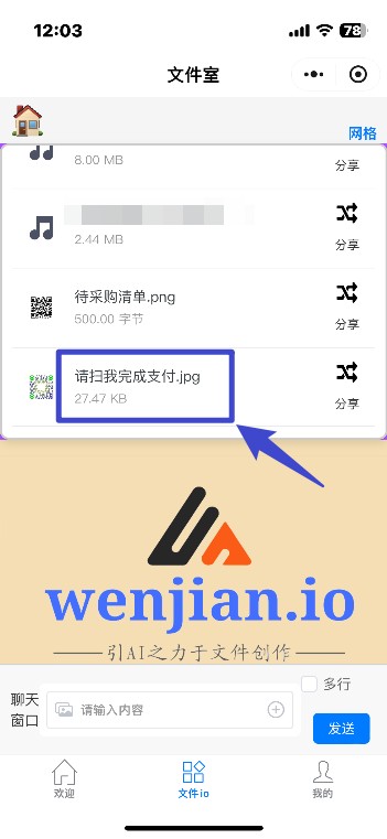 Payment QR code in the file list